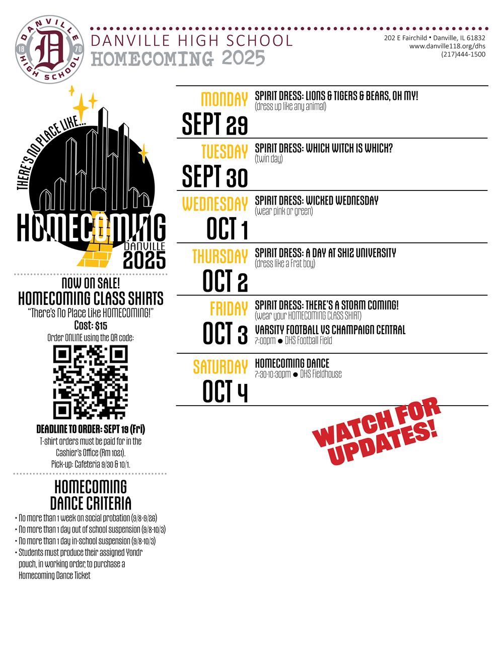 Homecoming 2025 Updates!